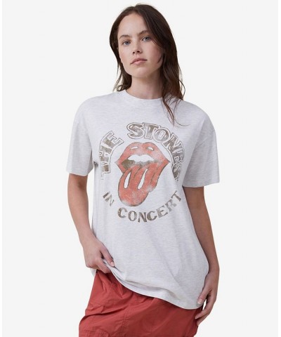 Women's Boyfriend Rolling Stones Music T-shirt Gray $19.35 Tops