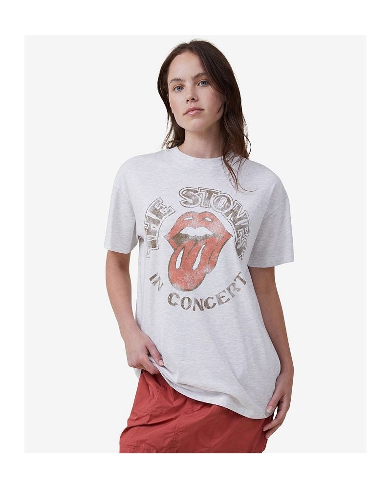 Women's Boyfriend Rolling Stones Music T-shirt Gray $19.35 Tops