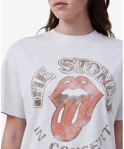 Women's Boyfriend Rolling Stones Music T-shirt Gray $19.35 Tops