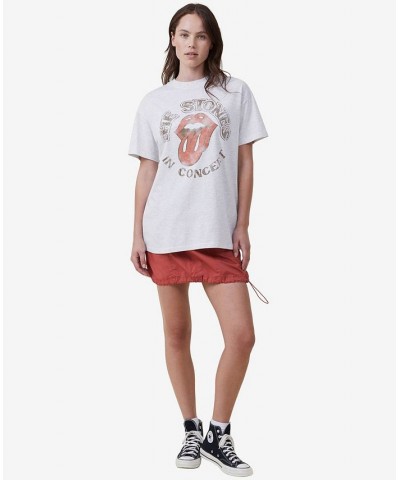 Women's Boyfriend Rolling Stones Music T-shirt Gray $19.35 Tops