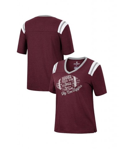 Women's Heathered Maroon Texas A&M Aggies 15 Min Early Football V-Neck T-shirt Maroon $23.51 Tops