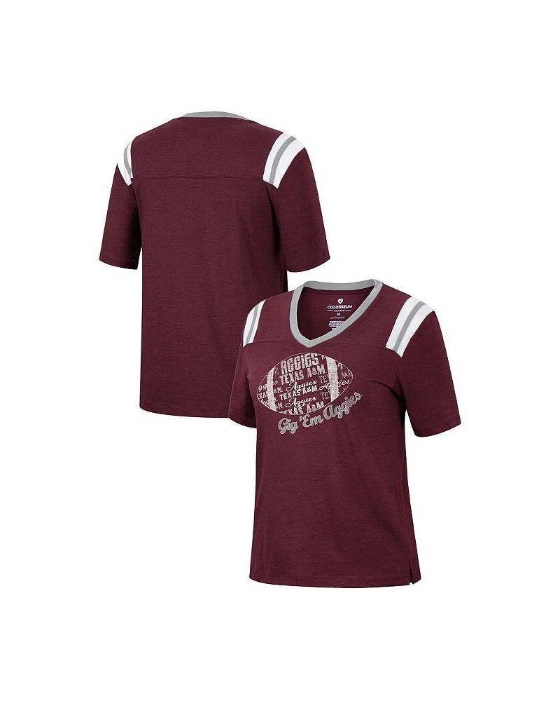 Women's Heathered Maroon Texas A&M Aggies 15 Min Early Football V-Neck T-shirt Maroon $23.51 Tops