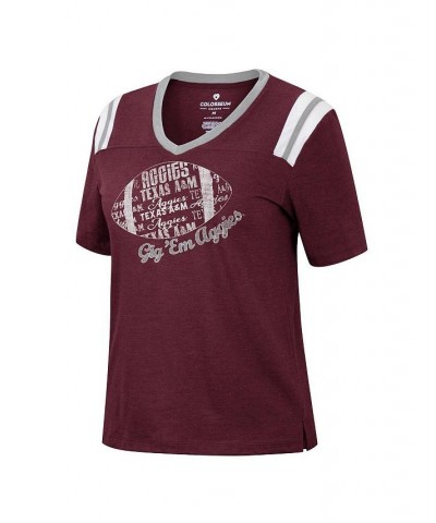 Women's Heathered Maroon Texas A&M Aggies 15 Min Early Football V-Neck T-shirt Maroon $23.51 Tops