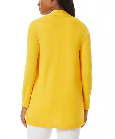 Women's Open Front Cardigan with Novelty Placket Sweater Yellow $25.73 Sweaters