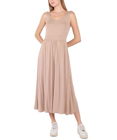 Women's Banded-Waist Knit Sleeveless Midi Dress Tan/Beige $16.03 Dresses