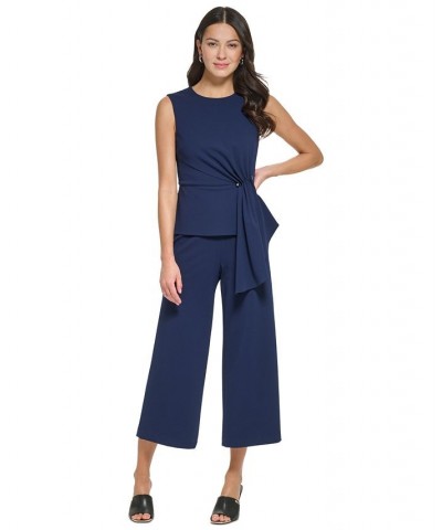 Women's Sleeveless Side-Draped Wide-Leg Jumpsuit Blue $61.92 Pants