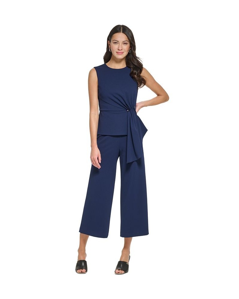 Women's Sleeveless Side-Draped Wide-Leg Jumpsuit Blue $61.92 Pants