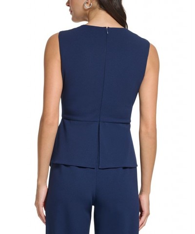 Women's Sleeveless Side-Draped Wide-Leg Jumpsuit Blue $61.92 Pants