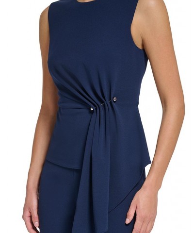 Women's Sleeveless Side-Draped Wide-Leg Jumpsuit Blue $61.92 Pants