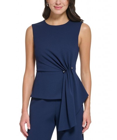 Women's Sleeveless Side-Draped Wide-Leg Jumpsuit Blue $61.92 Pants