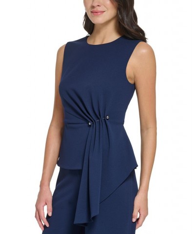 Women's Sleeveless Side-Draped Wide-Leg Jumpsuit Blue $61.92 Pants