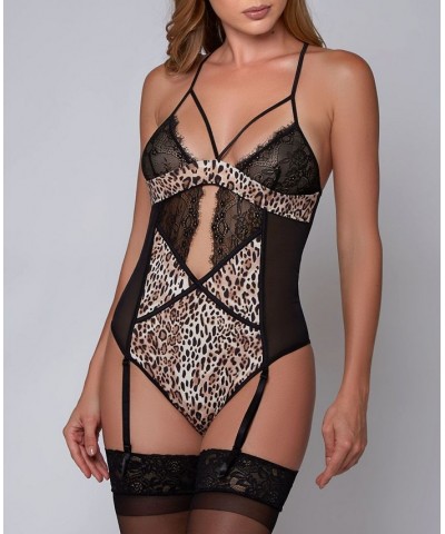 Cleo Plus Size Leopard Print Lace Teddy in Smooth Microfiber and Mesh Leopard $46.98 Lingerie