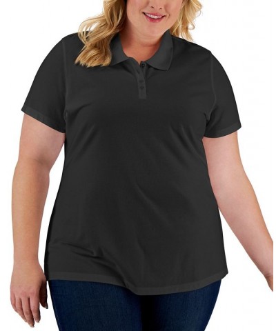 Plus Size Cotton Short-Sleeve Polo Shirt Deep Black $8.31 Tops