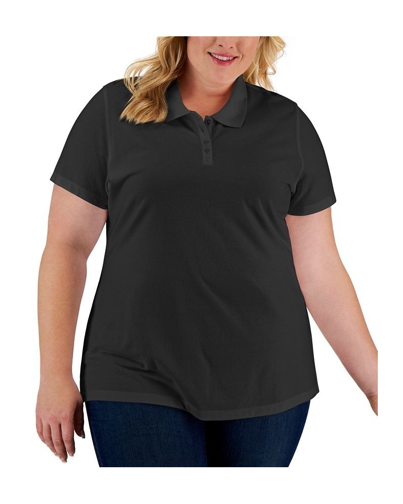 Plus Size Cotton Short-Sleeve Polo Shirt Deep Black $8.31 Tops