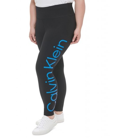 Plus Size High Rise Logo Ankle Leggings Black/electric Blue $17.09 Pants