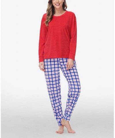 Women's Long Sleeve Crew Top with Jogger Set of 2 Chilly Plaid $18.82 Sleepwear