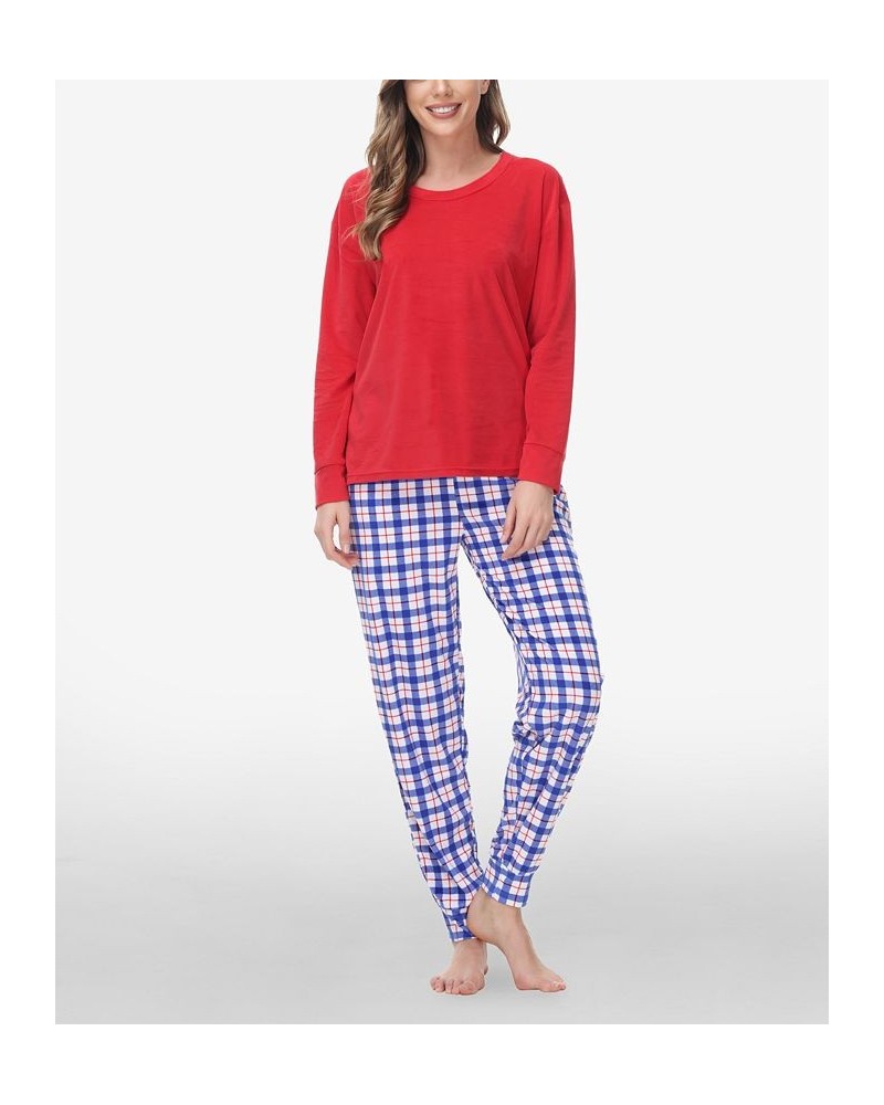 Women's Long Sleeve Crew Top with Jogger Set of 2 Chilly Plaid $18.82 Sleepwear