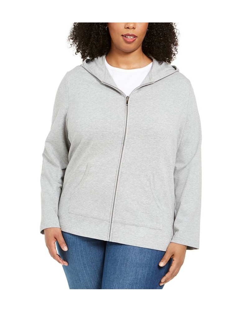 Plus Size Zip-Up Hoodie Smoke Grey Heather $10.78 Sweatshirts