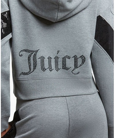 Women's Cropped Logo Sequin Hoodie Gray $34.68 Tops