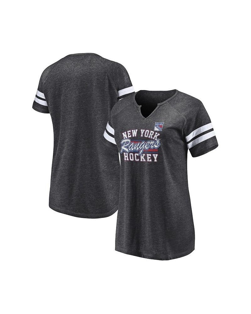 Women's Branded Heather Charcoal New York Rangers Quick Out Raglan Notch Neck T-shirt Heather Charcoal $18.33 Tops