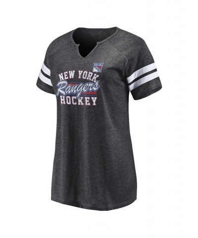 Women's Branded Heather Charcoal New York Rangers Quick Out Raglan Notch Neck T-shirt Heather Charcoal $18.33 Tops