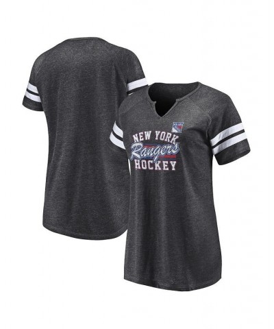 Women's Branded Heather Charcoal New York Rangers Quick Out Raglan Notch Neck T-shirt Heather Charcoal $18.33 Tops