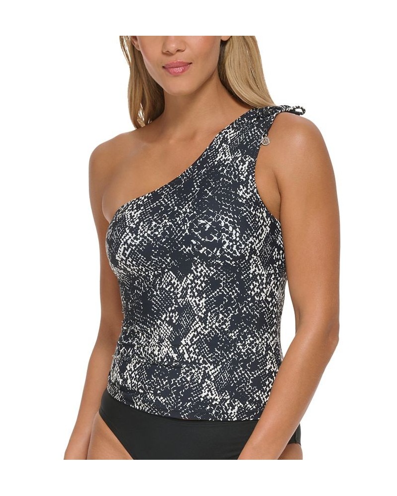 Women's Snake-Print One-Shoulder Tankini Top 2-Tone Snake Black $42.14 Swimsuits