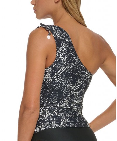 Women's Snake-Print One-Shoulder Tankini Top 2-Tone Snake Black $42.14 Swimsuits