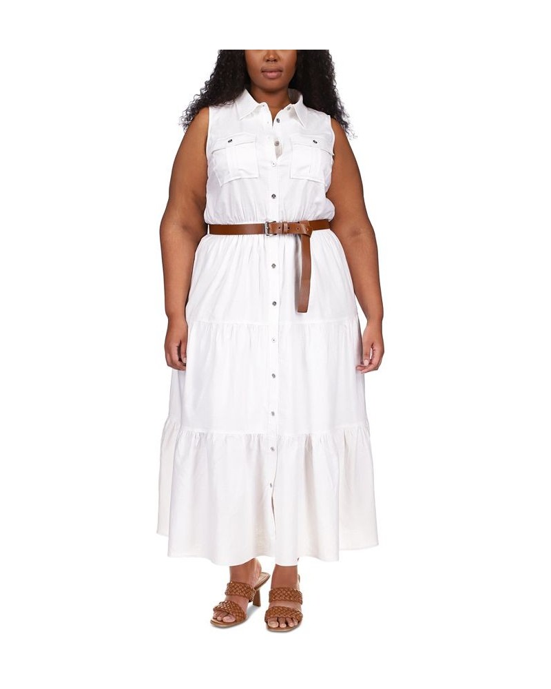 Plus Size Tiered Belted Shirtdress White $65.60 Dresses