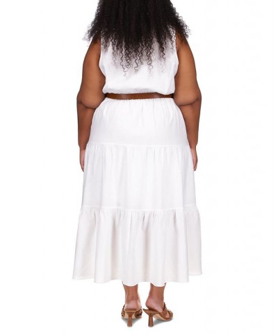 Plus Size Tiered Belted Shirtdress White $65.60 Dresses