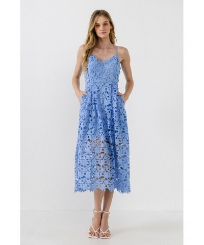 Women's Lace Cami Midi Dress Powder blue $37.40 Dresses