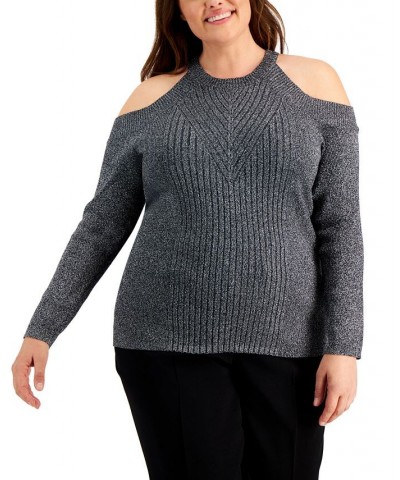 Plus Size Shine Cold-Shoulder Sweater Silver $13.03 Sweaters