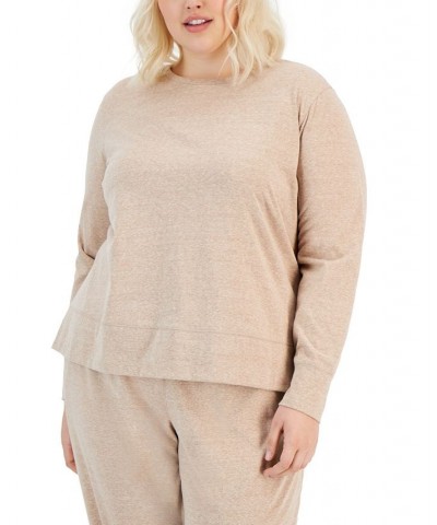 Plus Size Retro Recycled Long-Sleeve Top Brown $17.88 Tops