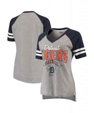 Women's Heather Gray Navy Detroit Tigers Goal Line V-Neck T-shirt Gray $19.50 Tops