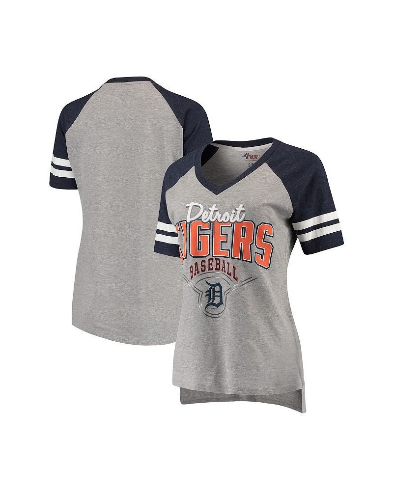 Women's Heather Gray Navy Detroit Tigers Goal Line V-Neck T-shirt Gray $19.50 Tops