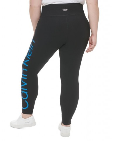 Plus Size High Rise Logo Ankle Leggings Black/electric Blue $17.09 Pants