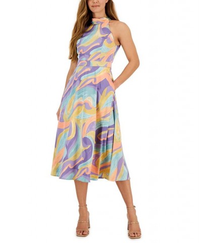 Petite Printed Sleeveless Halter Midi Dress Pastel Marble $41.70 Dresses