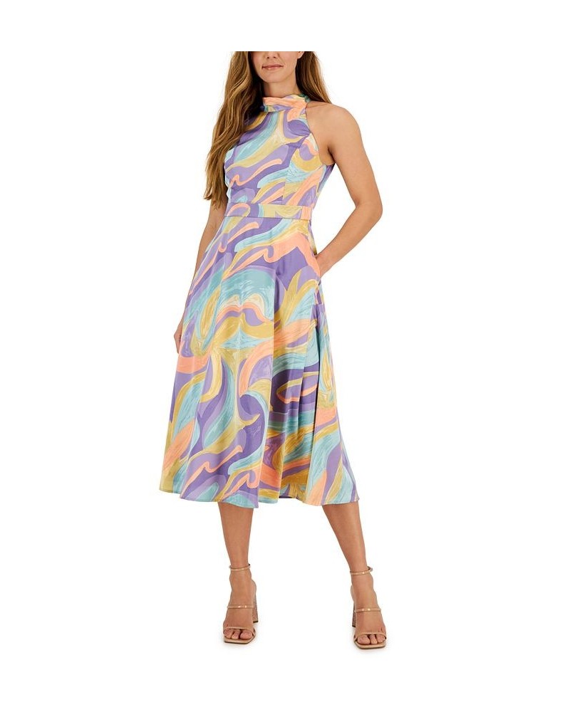 Petite Printed Sleeveless Halter Midi Dress Pastel Marble $41.70 Dresses