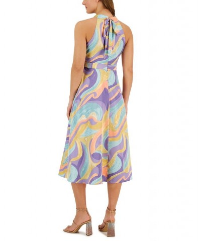 Petite Printed Sleeveless Halter Midi Dress Pastel Marble $41.70 Dresses