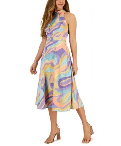 Petite Printed Sleeveless Halter Midi Dress Pastel Marble $41.70 Dresses