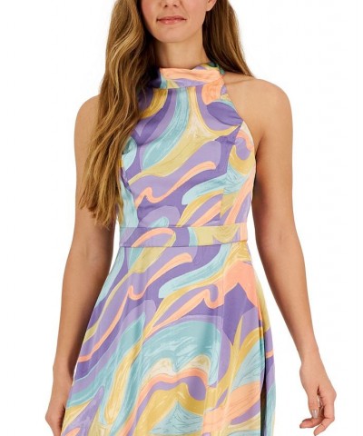 Petite Printed Sleeveless Halter Midi Dress Pastel Marble $41.70 Dresses