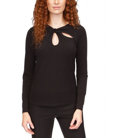 Women's Twist Keyhole Top Regular & Petite Black $25.12 Tops