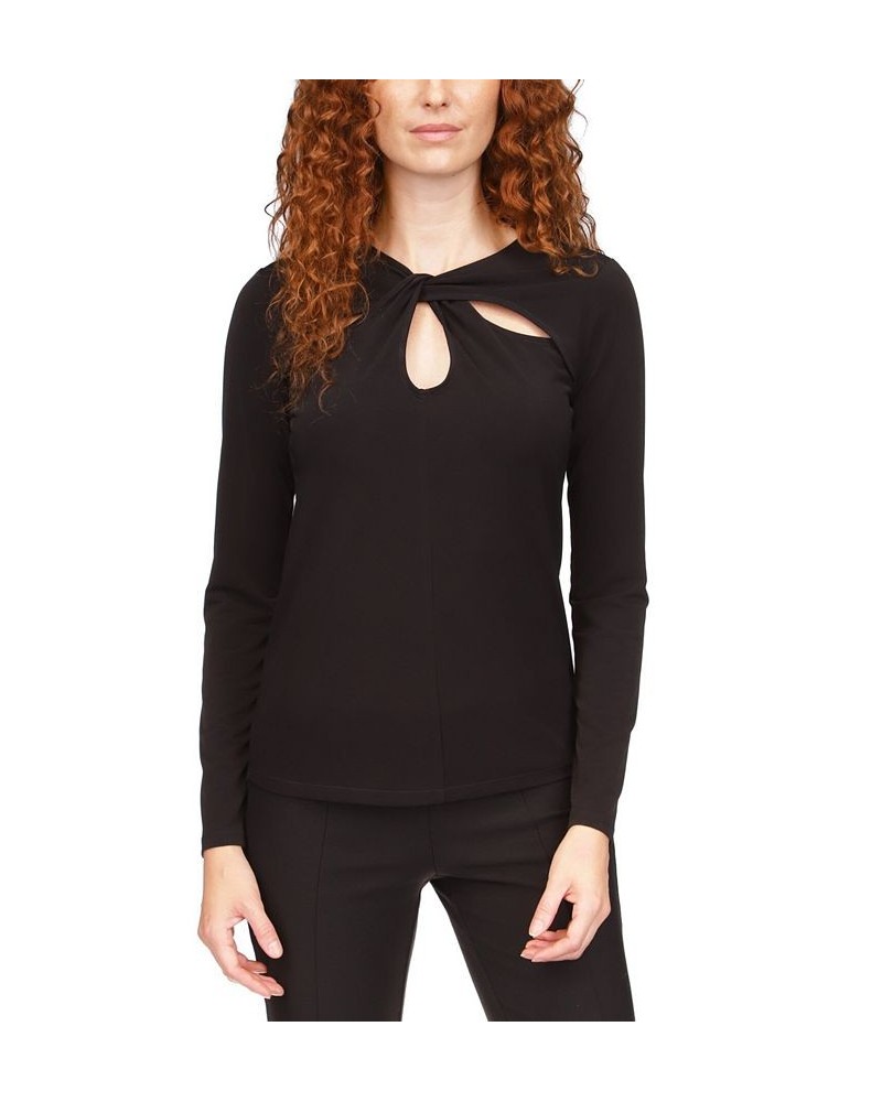 Women's Twist Keyhole Top Regular & Petite Black $25.12 Tops