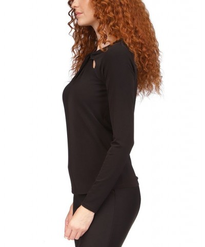 Women's Twist Keyhole Top Regular & Petite Black $25.12 Tops