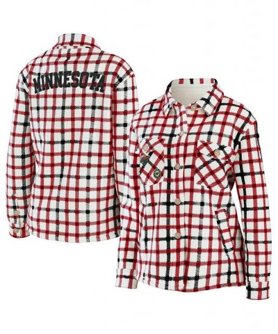 Women's Oatmeal Minnesota Wild Plaid Button-Up Shirt Jacket Oatmeal $37.80 Jackets