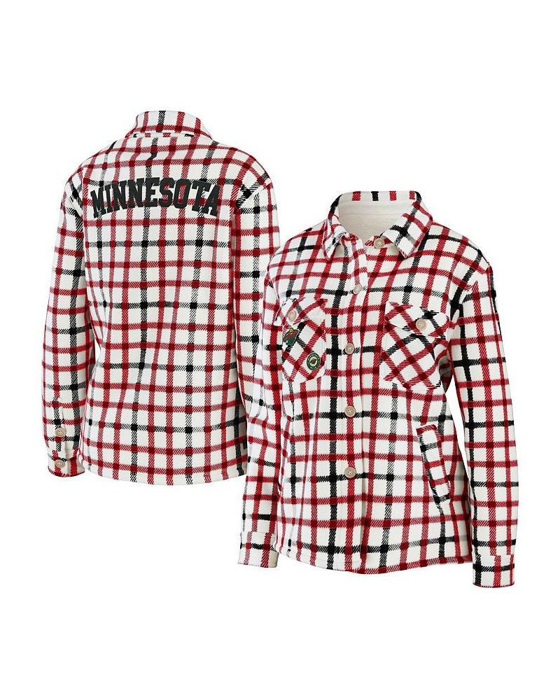 Women's Oatmeal Minnesota Wild Plaid Button-Up Shirt Jacket Oatmeal $37.80 Jackets