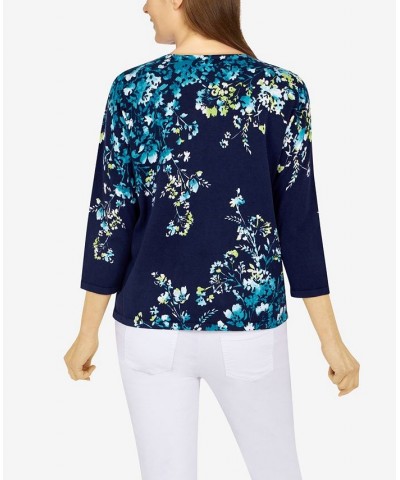 Petite Size Classics Asymmetric Floral Print Sweater Navy, Peacock $26.48 Sweaters