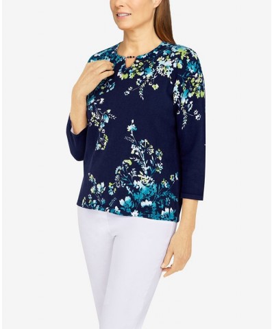 Petite Size Classics Asymmetric Floral Print Sweater Navy, Peacock $26.48 Sweaters