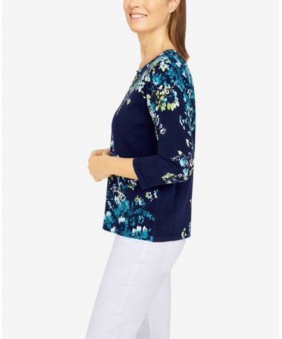 Petite Size Classics Asymmetric Floral Print Sweater Navy, Peacock $26.48 Sweaters