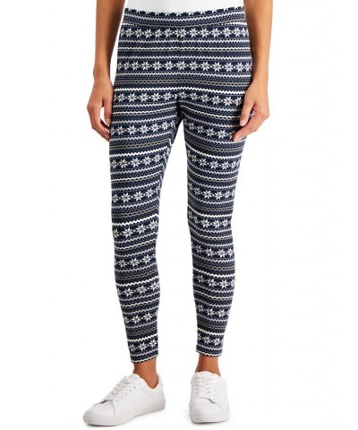 Petite Fair Isle Mid Rise Fleece Leggings Industrial Blue $12.43 Pants